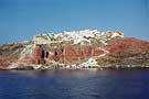 Panoramic view of Oia village, situated at the north part of Santorini, Greece.